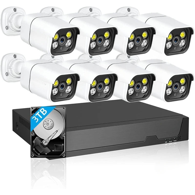 4K CCTV Security Camera System - 8pcs Outdoor IP Cameras